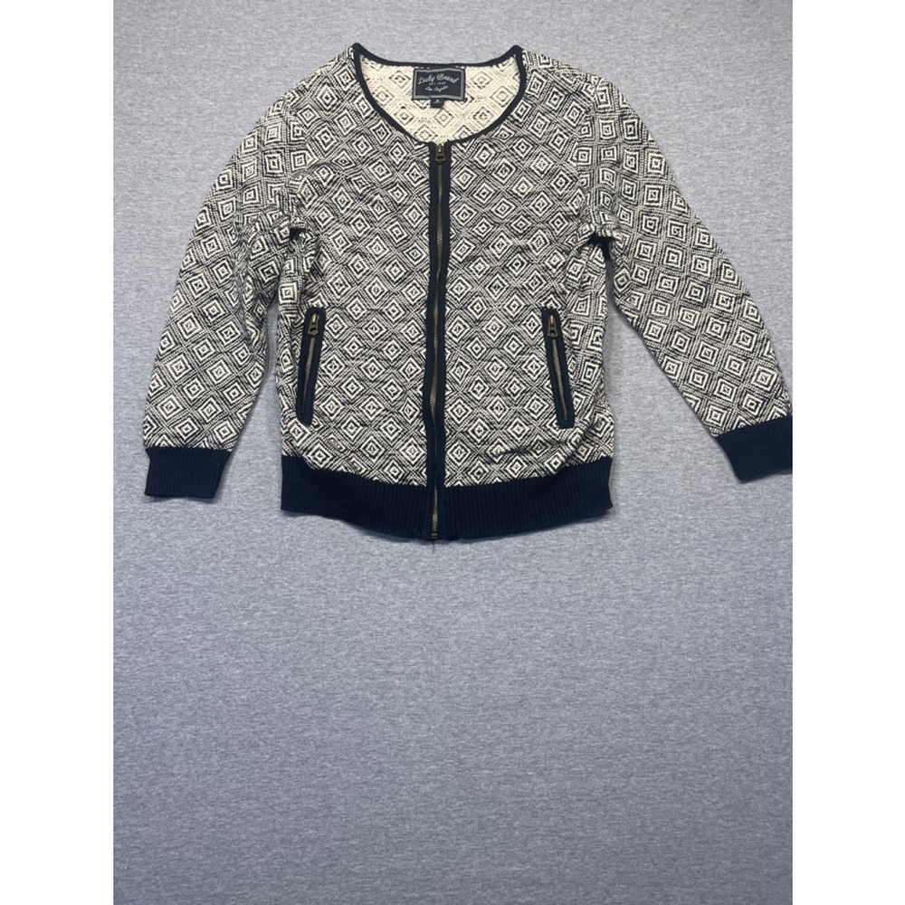 Women's Lucky Brand Black & White Geometric Pattern Cardigan Sweater Size S